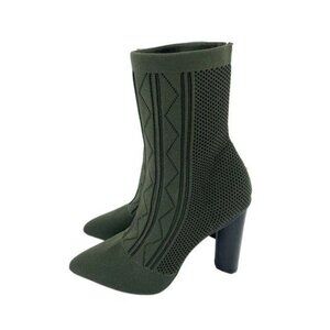 CATHERINE MALANDRINO Green Sock Booties Knit Upper Pointed Toe Heel SZ 7